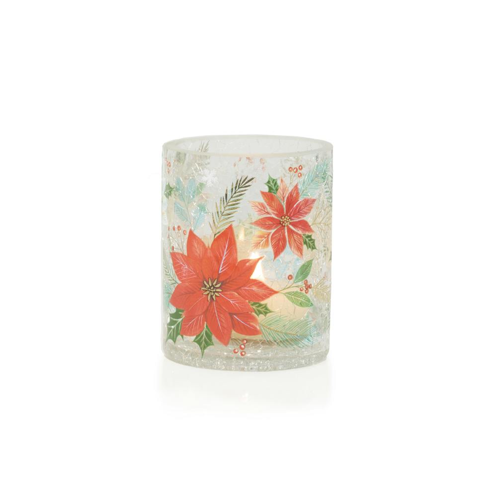 Crackle Poinsettia Tea Light Candle Holder